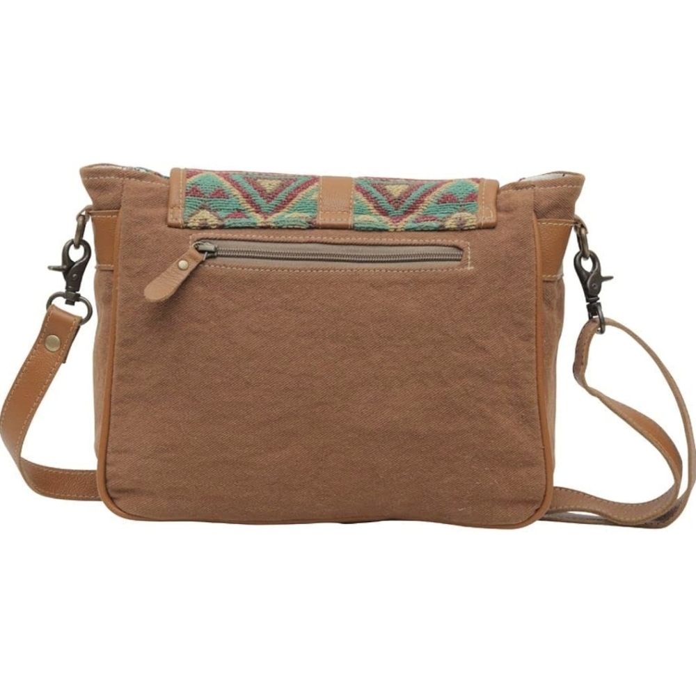 Myra Bag Western Leather Shoulder Canvas Crossbody Electric Ice Turquoise Brown - Picture 3 of 16